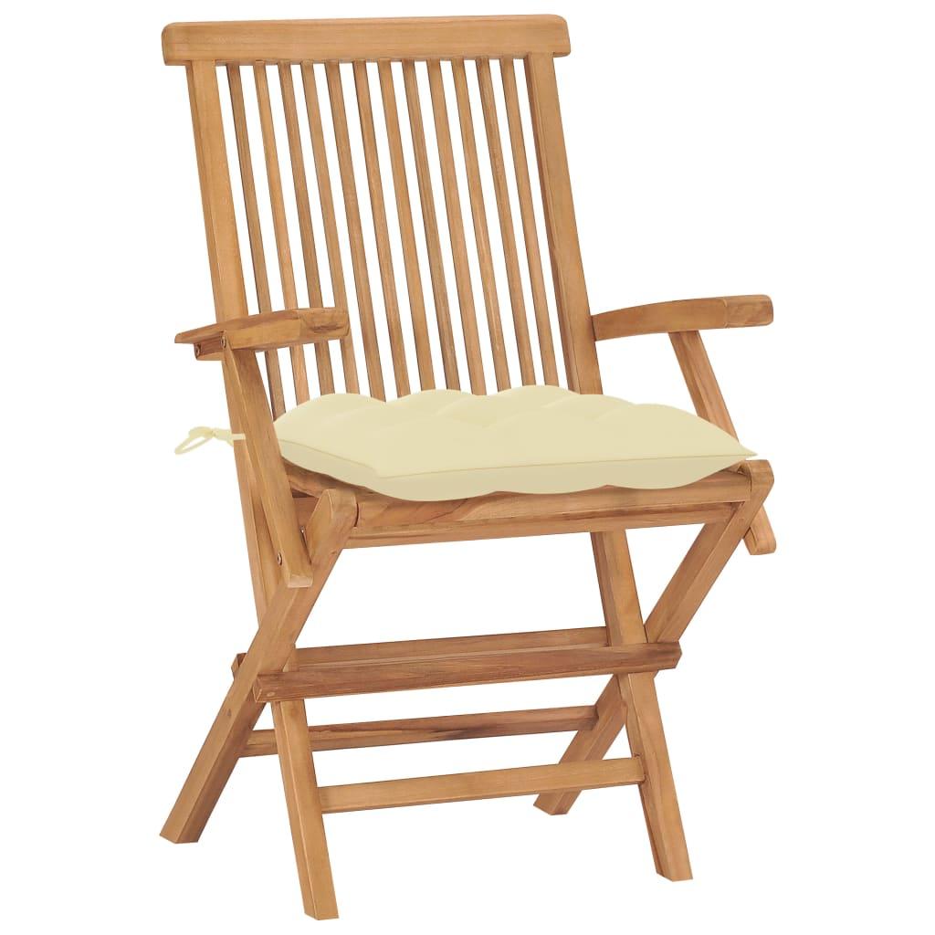 Garden Chairs with Cream White Cushions 8 pcs Solid Teak Wood