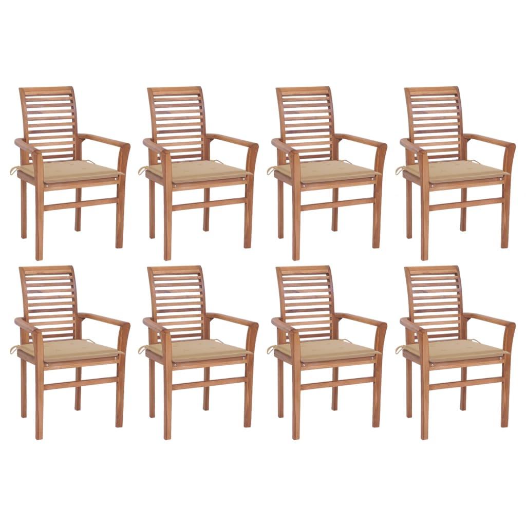 Dining Chairs 8 pcs with Beige Cushions Solid Teak Wood