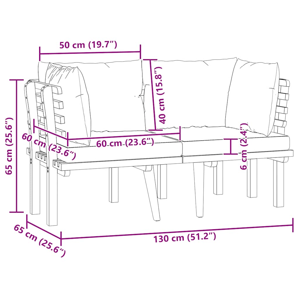 2-Seater Garden Sofa with Cushions Solid Acacia Wood