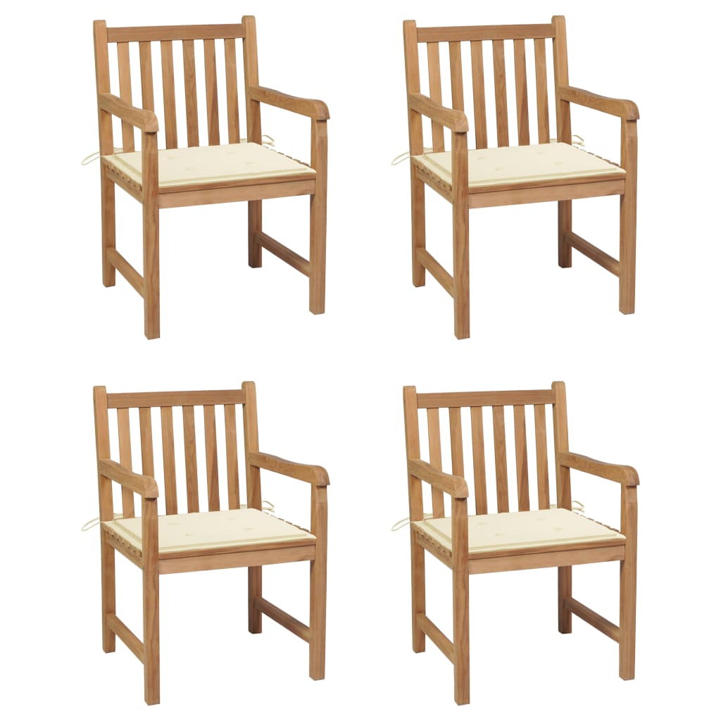 Garden Chairs 4 pcs with Cream Cushions Solid Teak Wood