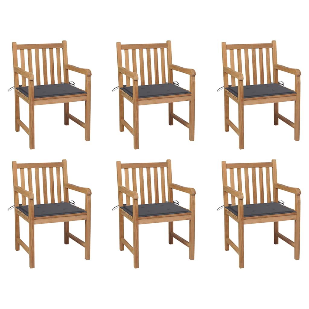 Garden Chairs 6 pcs with Anthracite Cushions Solid Teak Wood