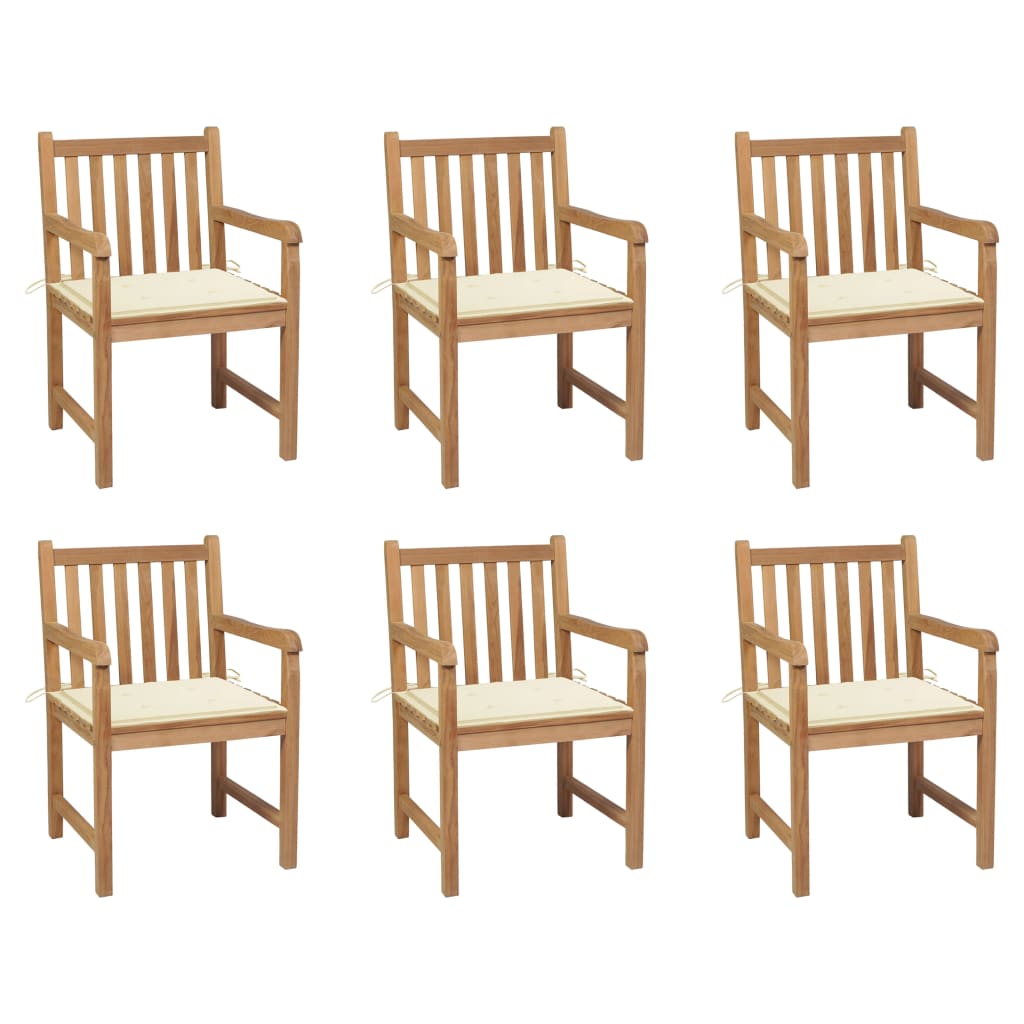 Garden Chairs 6 pcs with Cream Cushions Solid Teak Wood