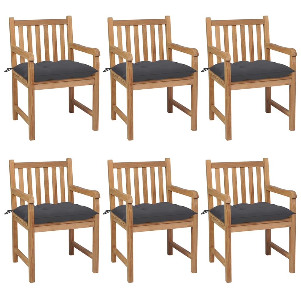 Garden Chairs 6 pcs with Anthracite Cushions Solid Teak Wood