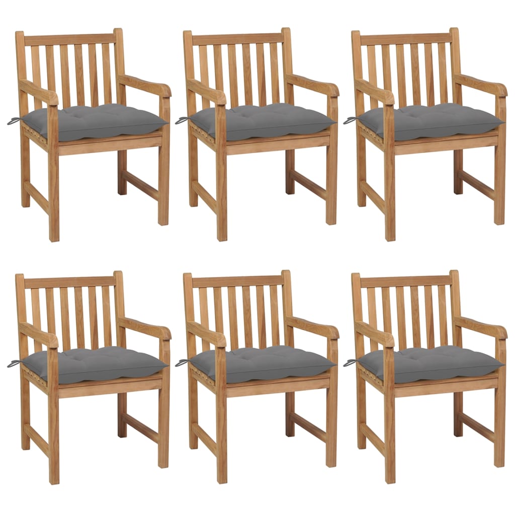 Garden Chairs 6 pcs with Grey Cushions Solid Teak Wood