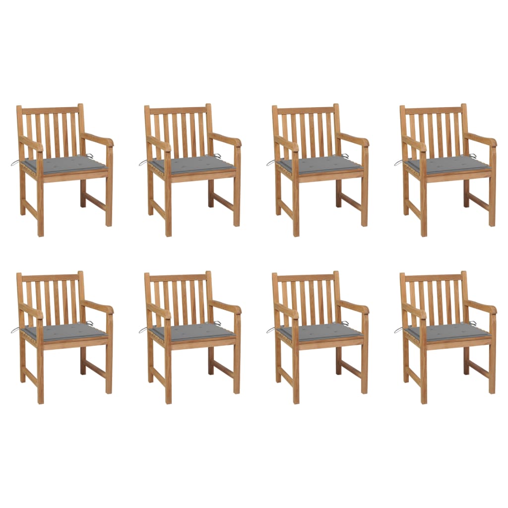 Garden Chairs 8 pcs with Grey Cushions Solid Teak Wood