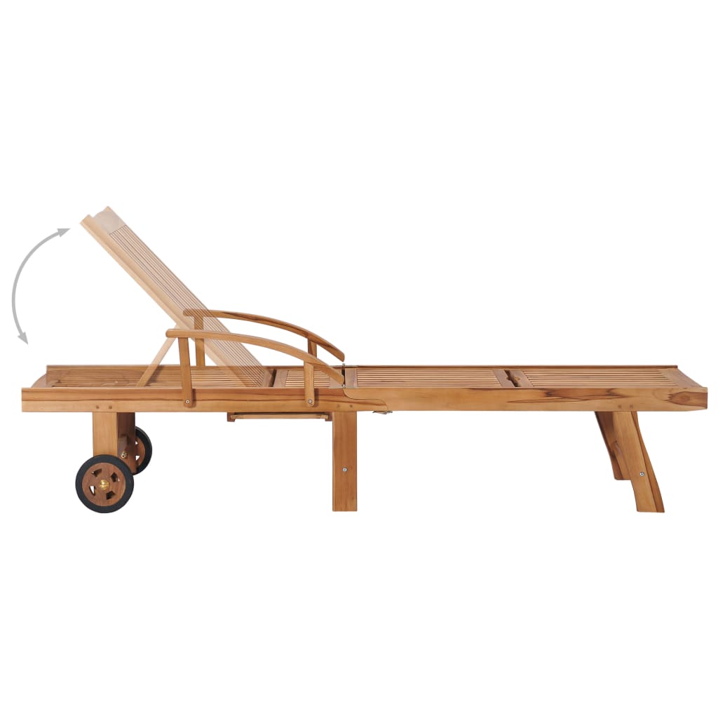 Sun Loungers 2 pcs with Grey Cushion Solid Teak Wood
