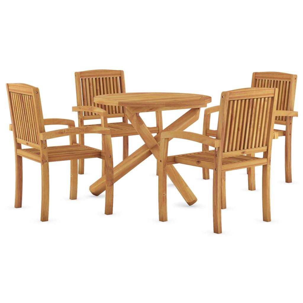 5 Piece Garden Dining Set Solid Wood Teak