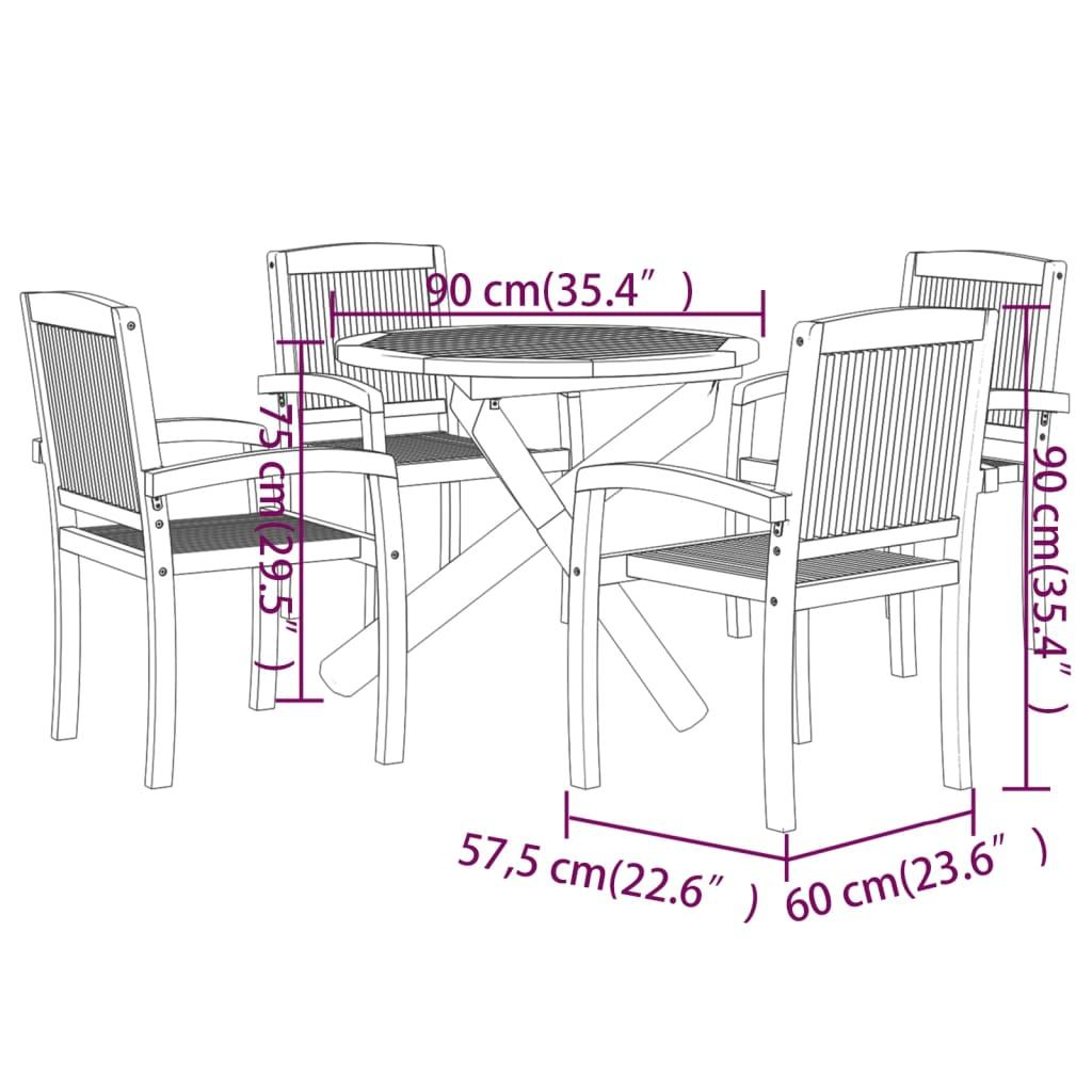 5 Piece Garden Dining Set Solid Wood Teak