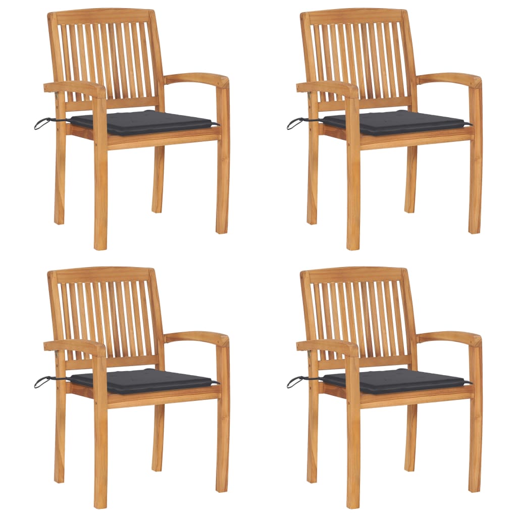 Stacking Garden Chairs with Cushions 4 pcs Solid Teak Wood