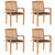 Stacking Garden Chairs with Cushions 4 pcs Solid Teak Wood