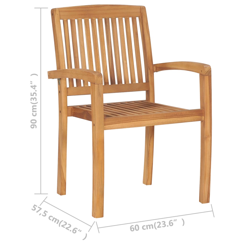 Stacking Garden Chairs with Cushions 4 pcs Solid Teak Wood