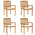 Stacking Garden Chairs with Cushions 4 pcs Solid Teak Wood