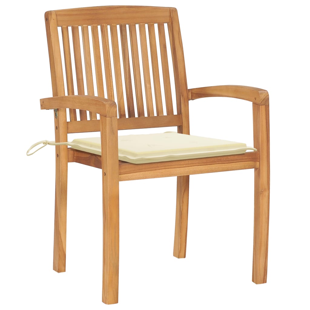 Stacking Garden Chairs with Cushions 6 pcs Solid Teak Wood