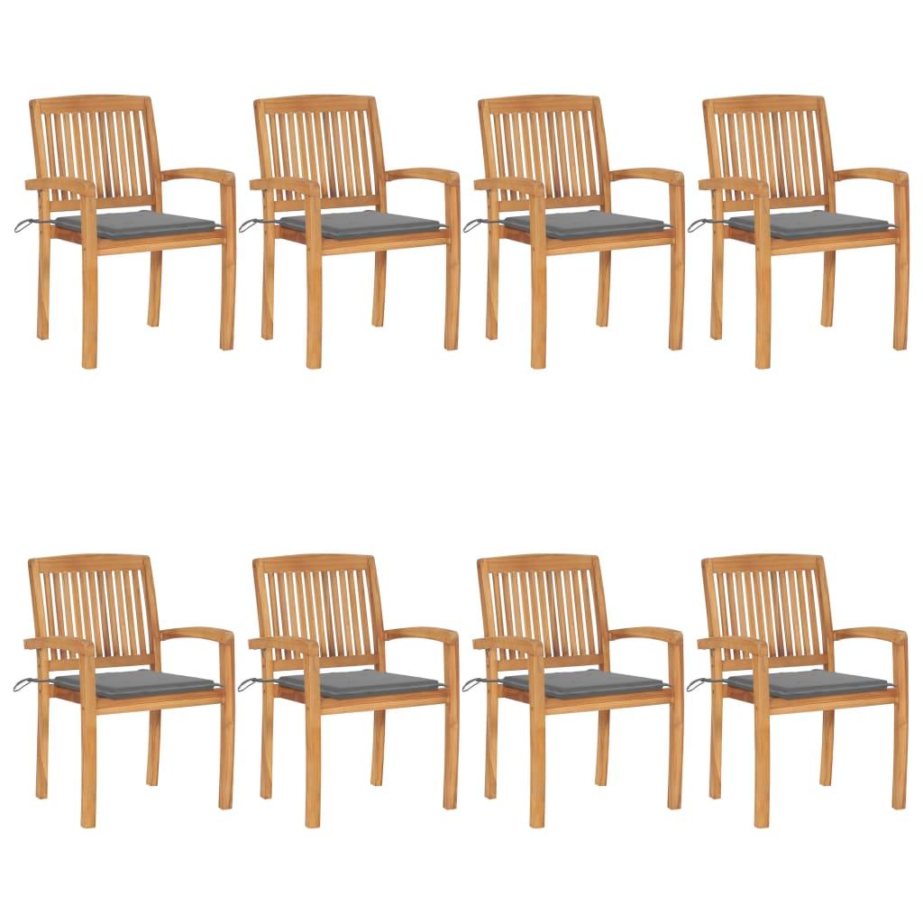Stacking Garden Chairs with Cushions 8 pcs Solid Teak Wood