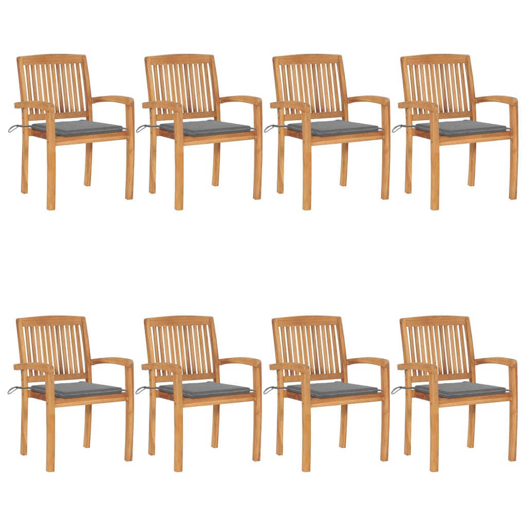 Stacking Garden Chairs with Cushions 8 pcs Solid Teak Wood