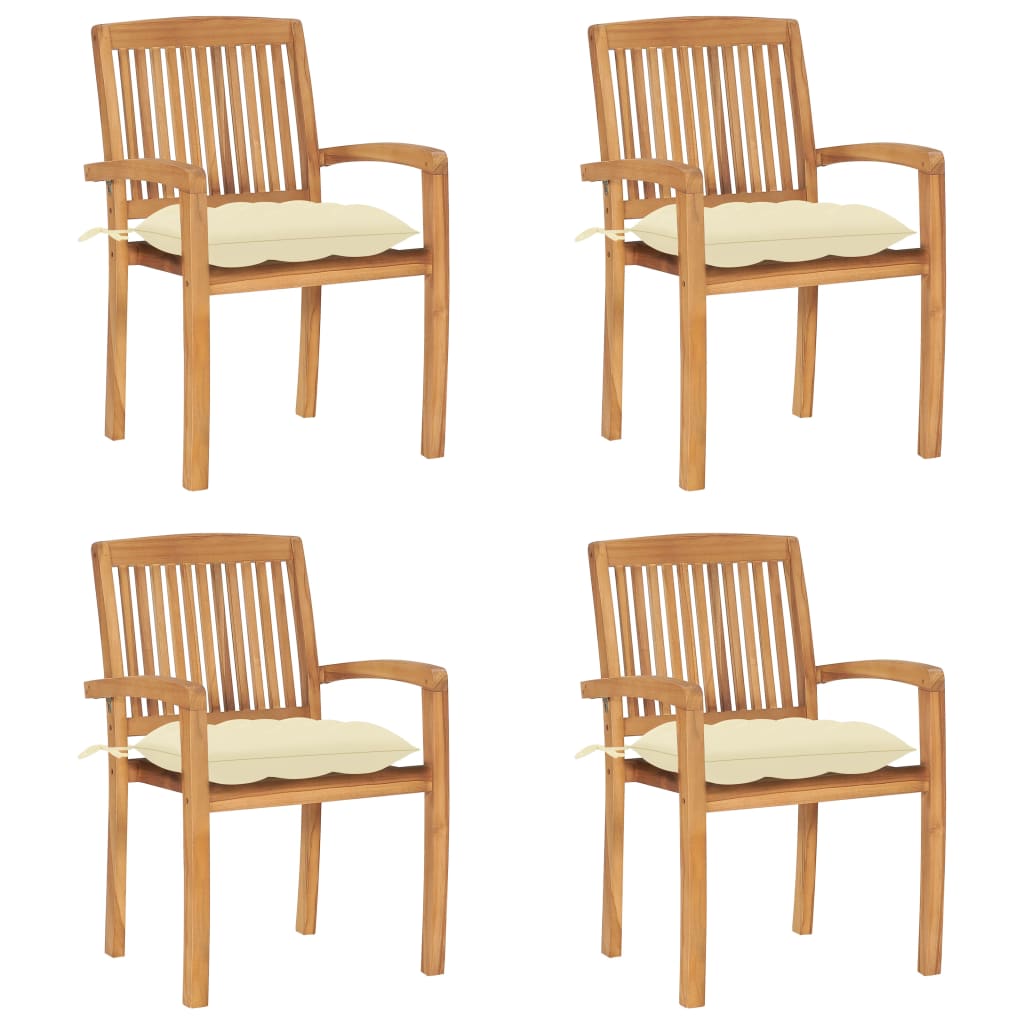 Stacking Garden Chairs with Cushions 4 pcs Solid Teak Wood