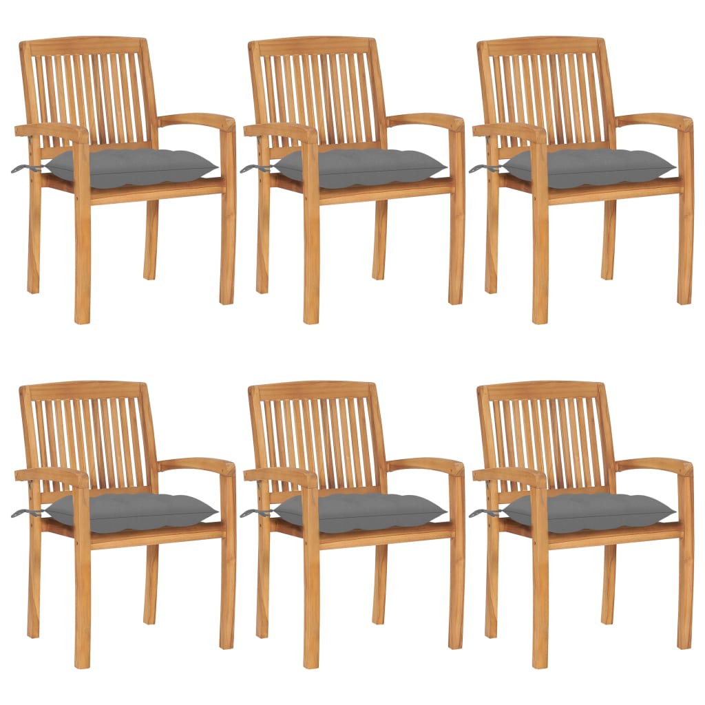 Stacking Garden Chairs with Cushions 6 pcs Solid Teak Wood