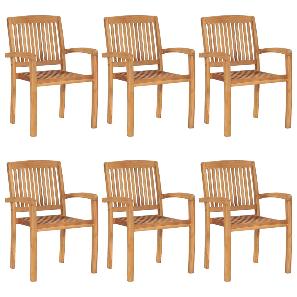 Stacking Garden Chairs with Cushions 6 pcs Solid Teak Wood