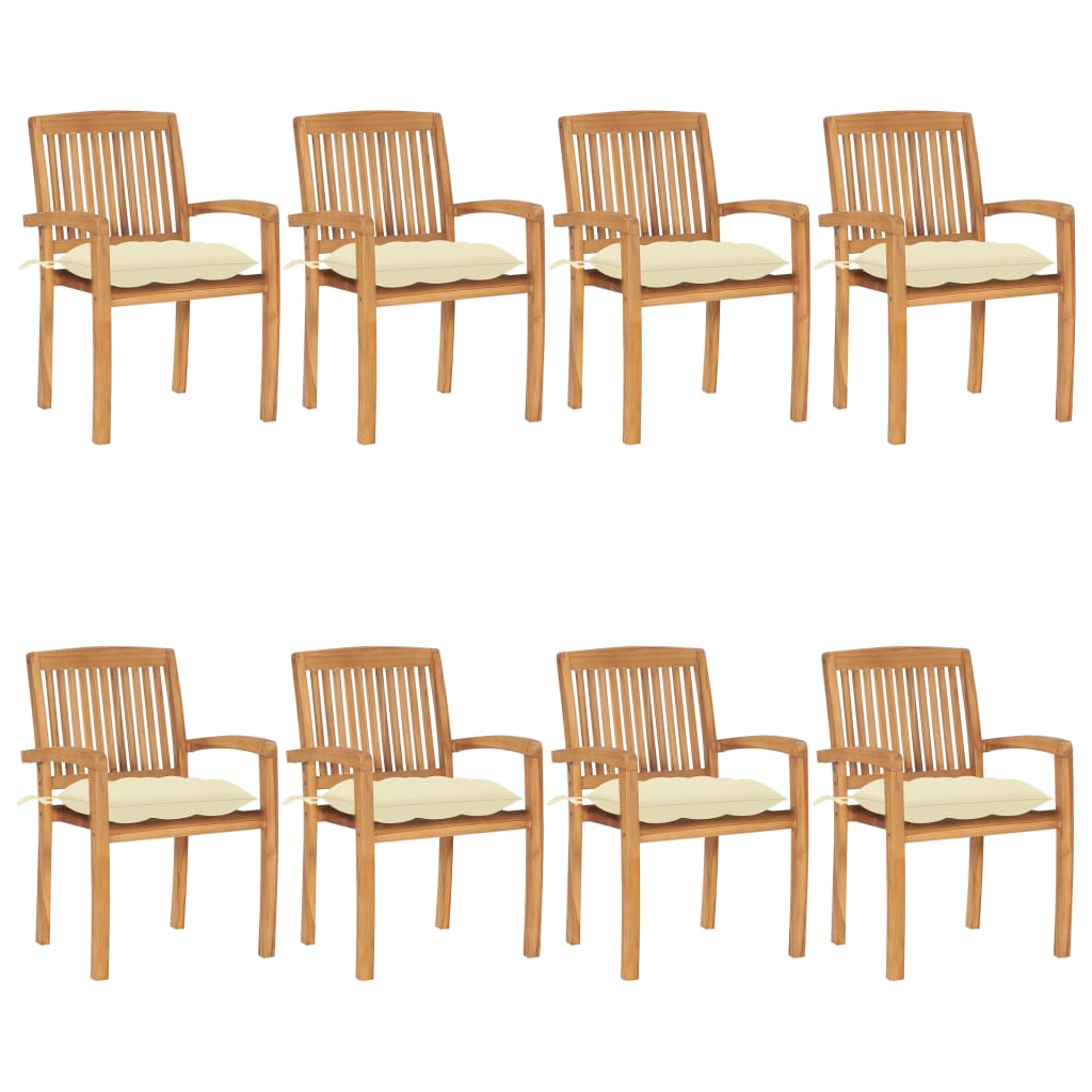 Stacking Garden Chairs with Cushions 8 pcs Solid Teak Wood