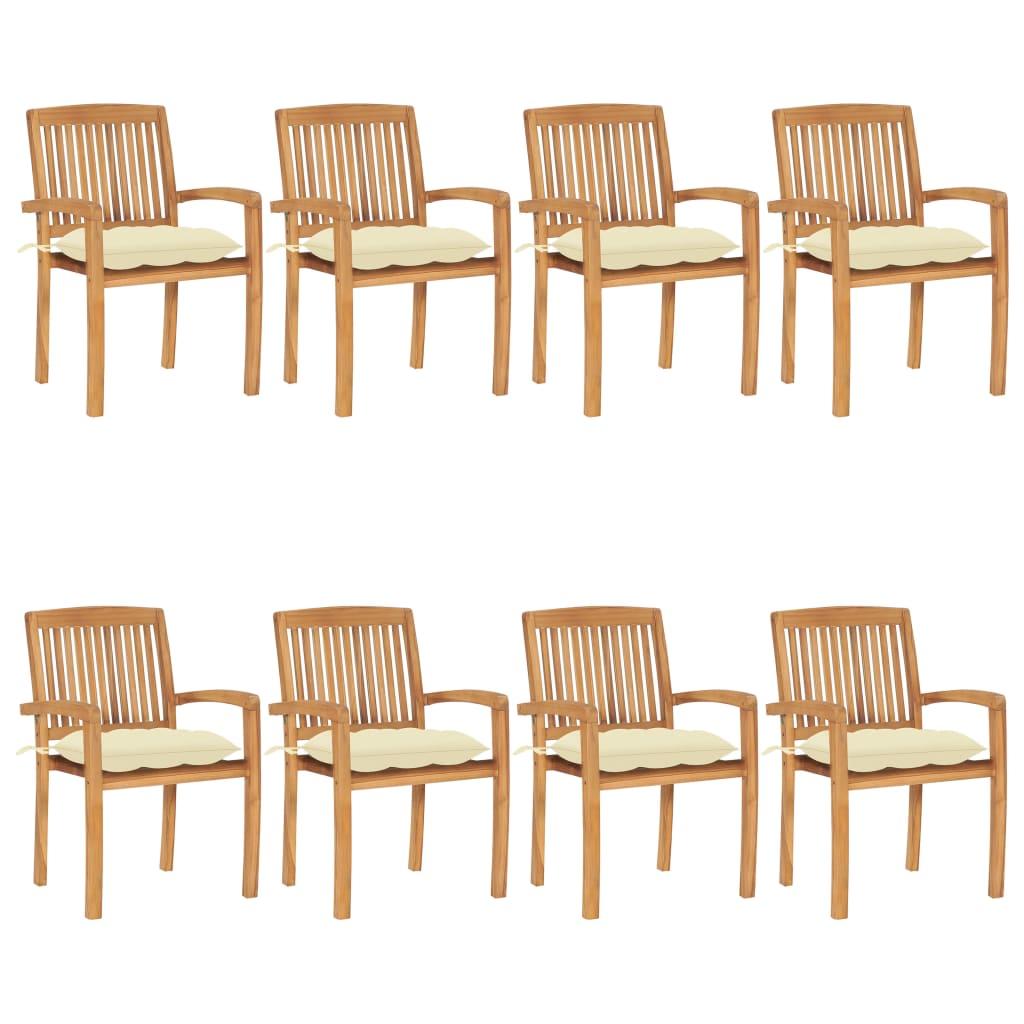 Stacking Garden Chairs with Cushions 8 pcs Solid Teak Wood