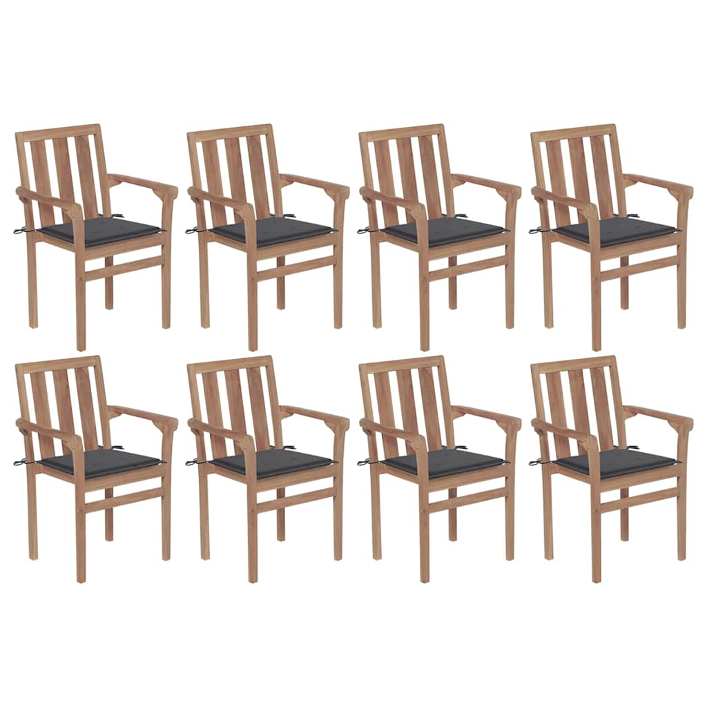 Stackable Garden Chairs with Cushions 8 pcs Solid Teak Wood