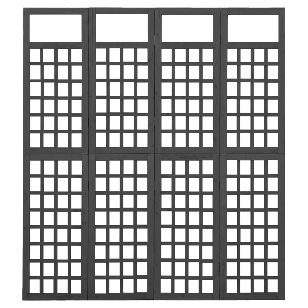 4-Panel Room Divider/Trellis Solid Fir Wood Black 161x180 cm