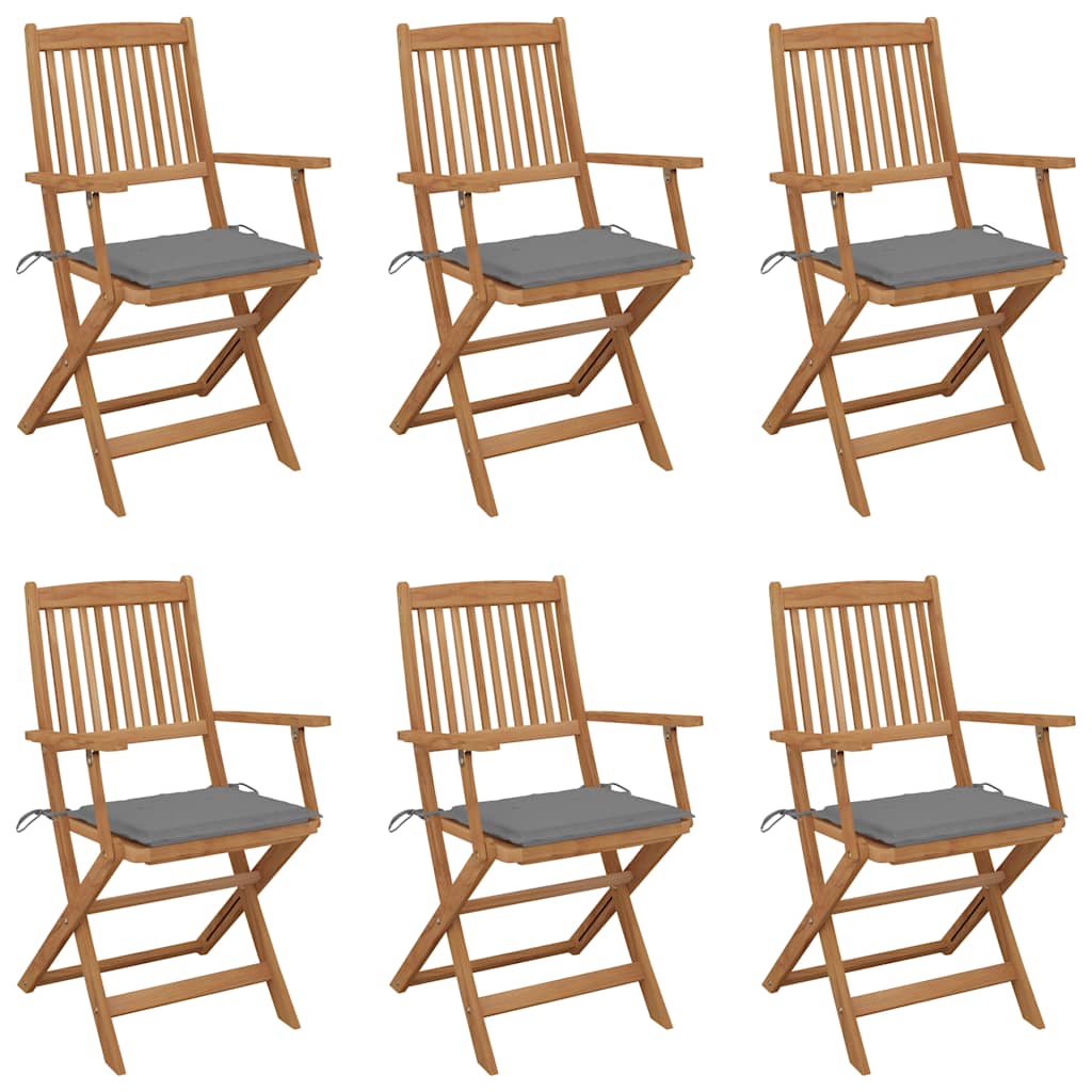 Folding Chairs 6 pcs with Cushions Solid Acacia Wood