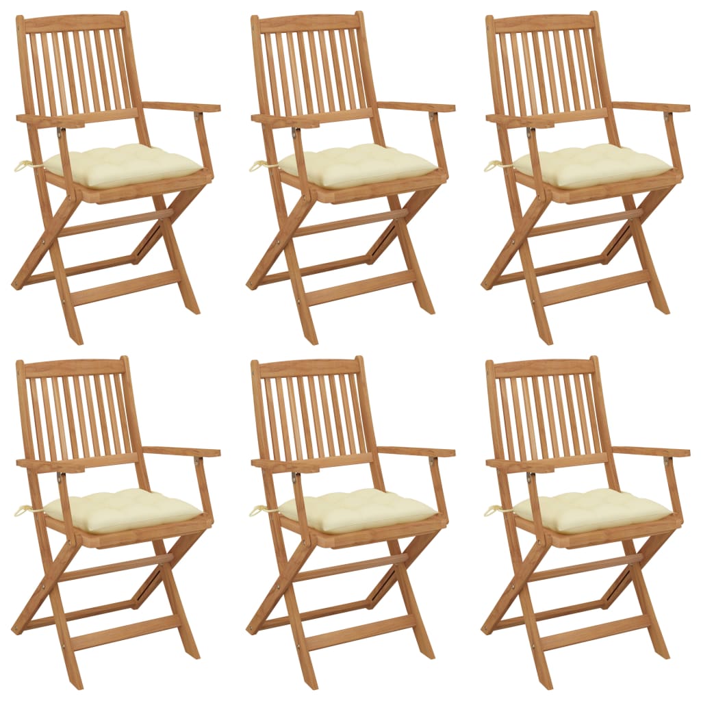 Folding Garden Chairs 6 pcs with Cushions Solid Acacia Wood