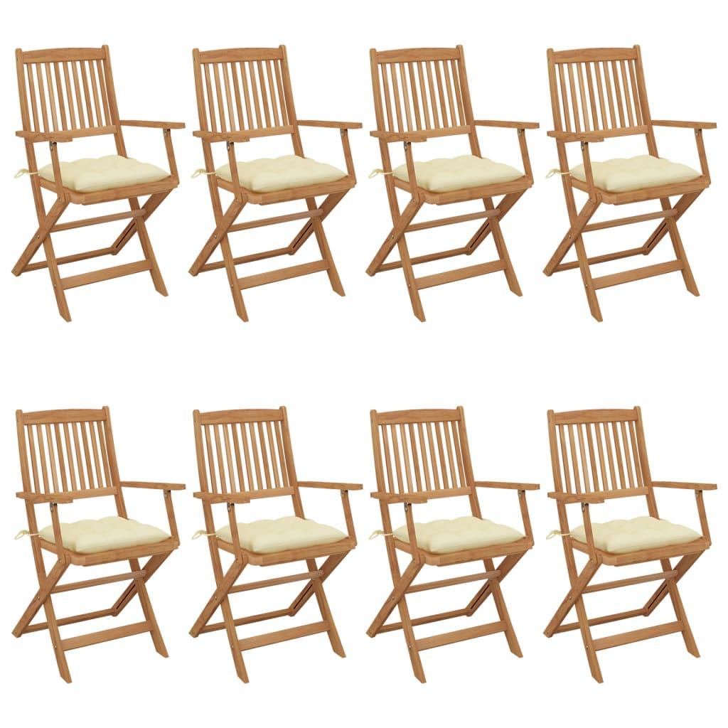 Folding Garden Chairs 8 pcs with Cushions Solid Acacia Wood