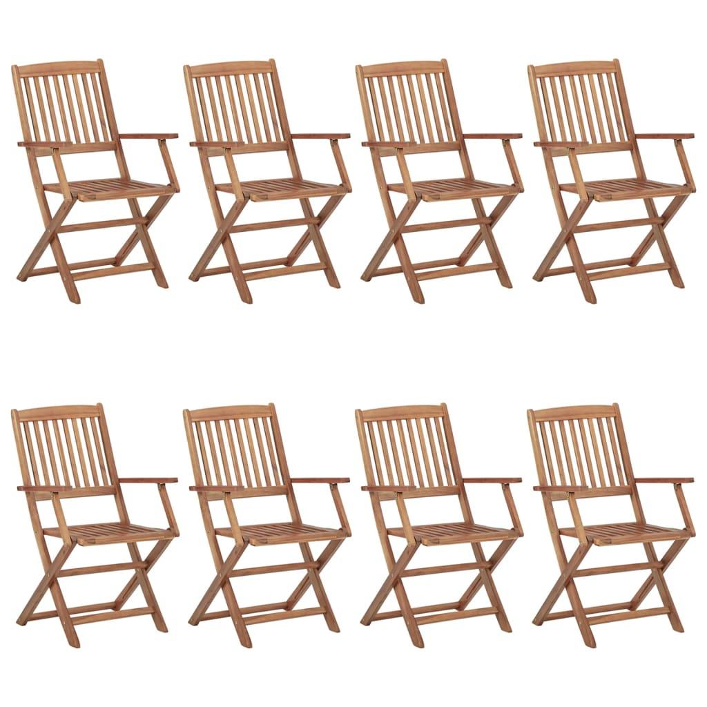 Folding Garden Chairs 8 pcs with Cushions Solid Acacia Wood