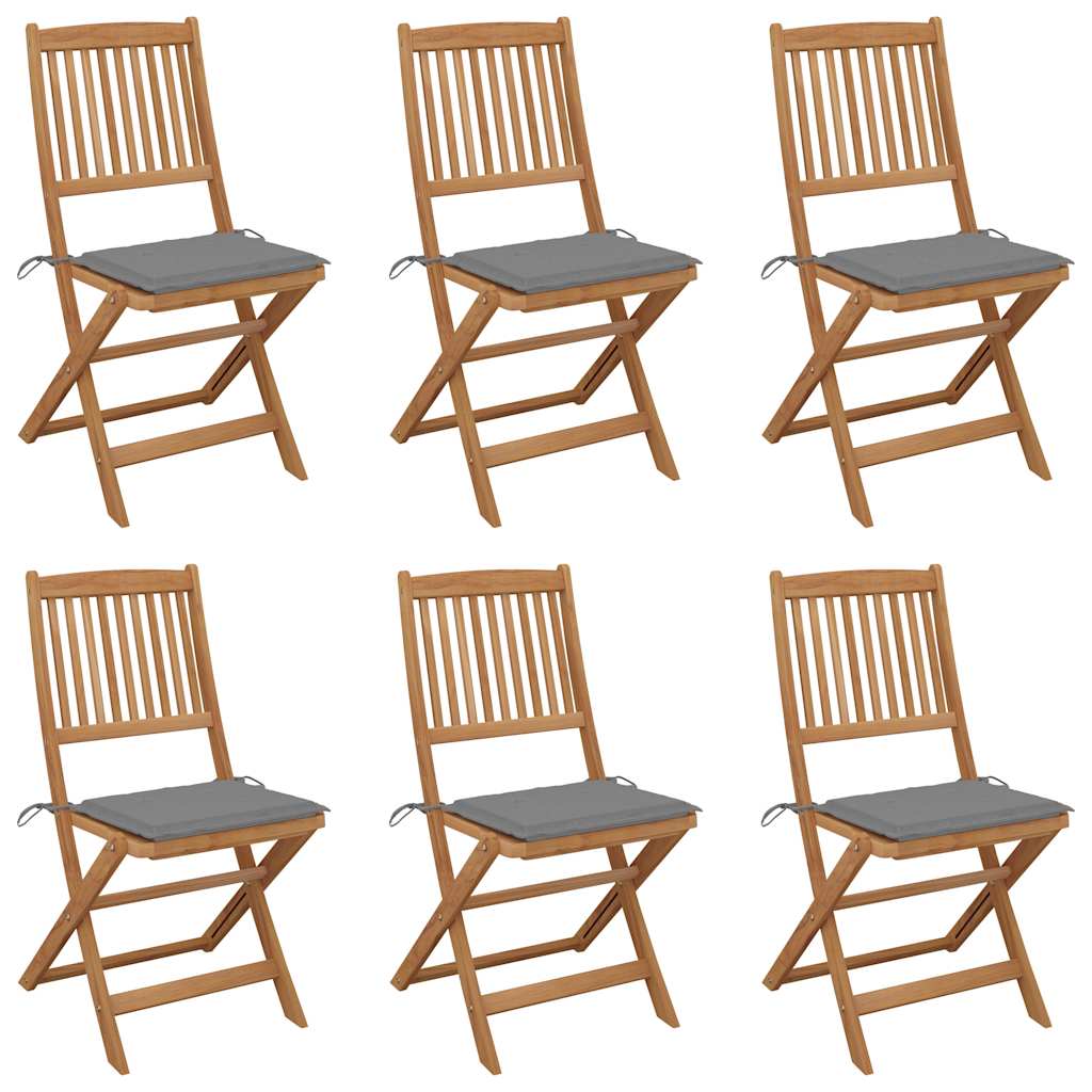 Folding Chairs 6 pcs with Cushions Solid Acacia Wood