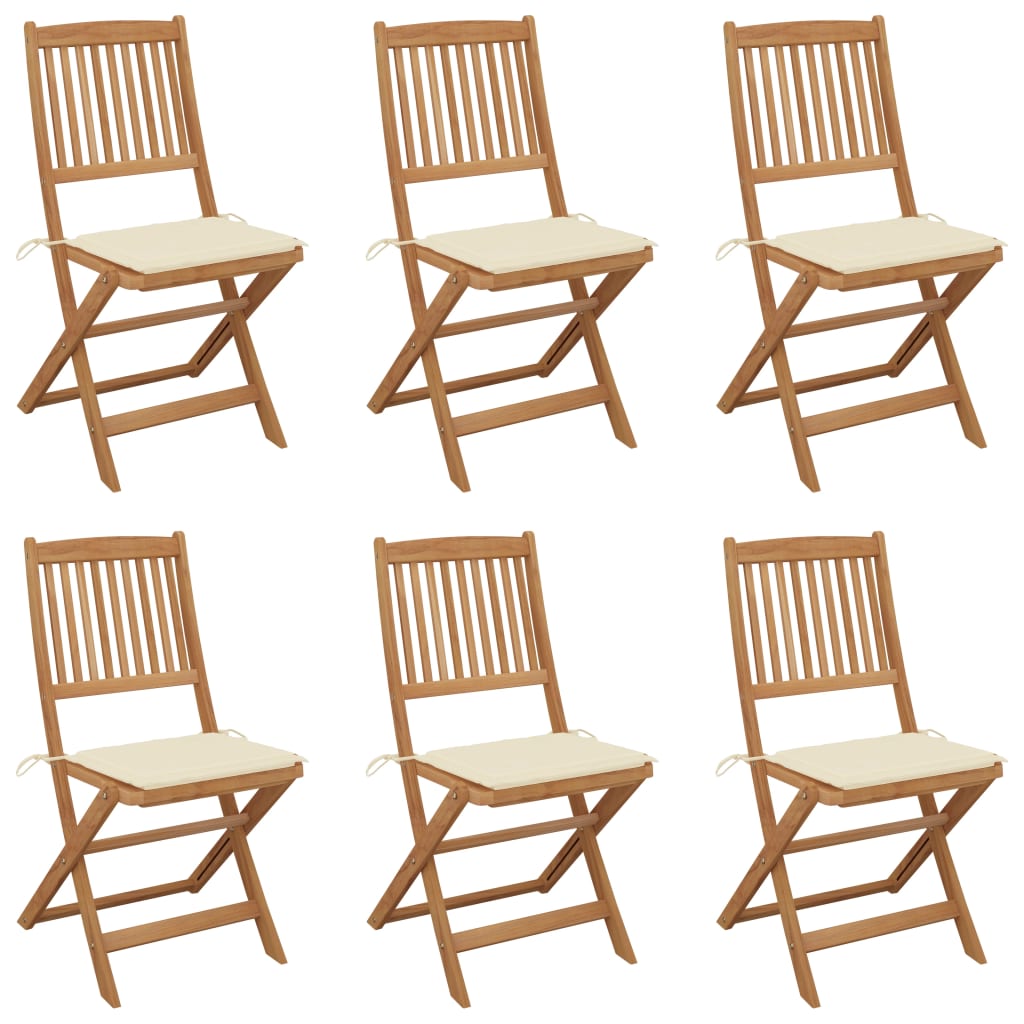 Folding Garden Chairs 6 pcs with Cushions Solid Acacia Wood