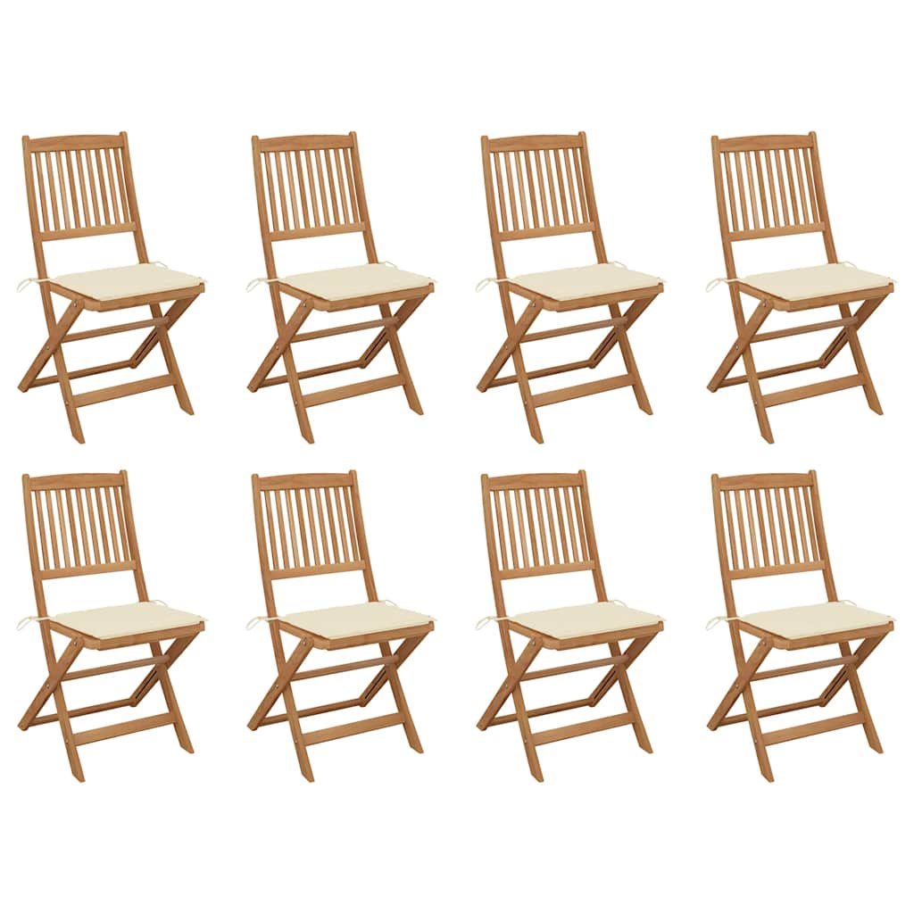 Folding Outdoor Chairs with Cushions 8 pcs Solid Wood Acacia