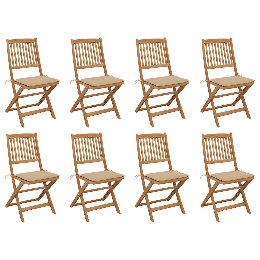 Folding Outdoor Chairs with Cushions 8 pcs Solid Wood Acacia