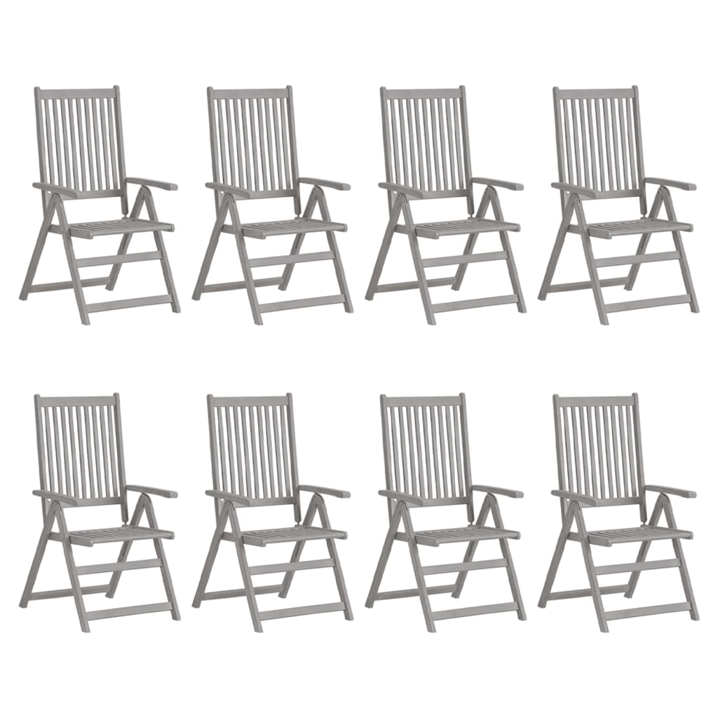 Garden Reclining Chairs with Cushions 8 pcs Grey Solid Wood Acacia