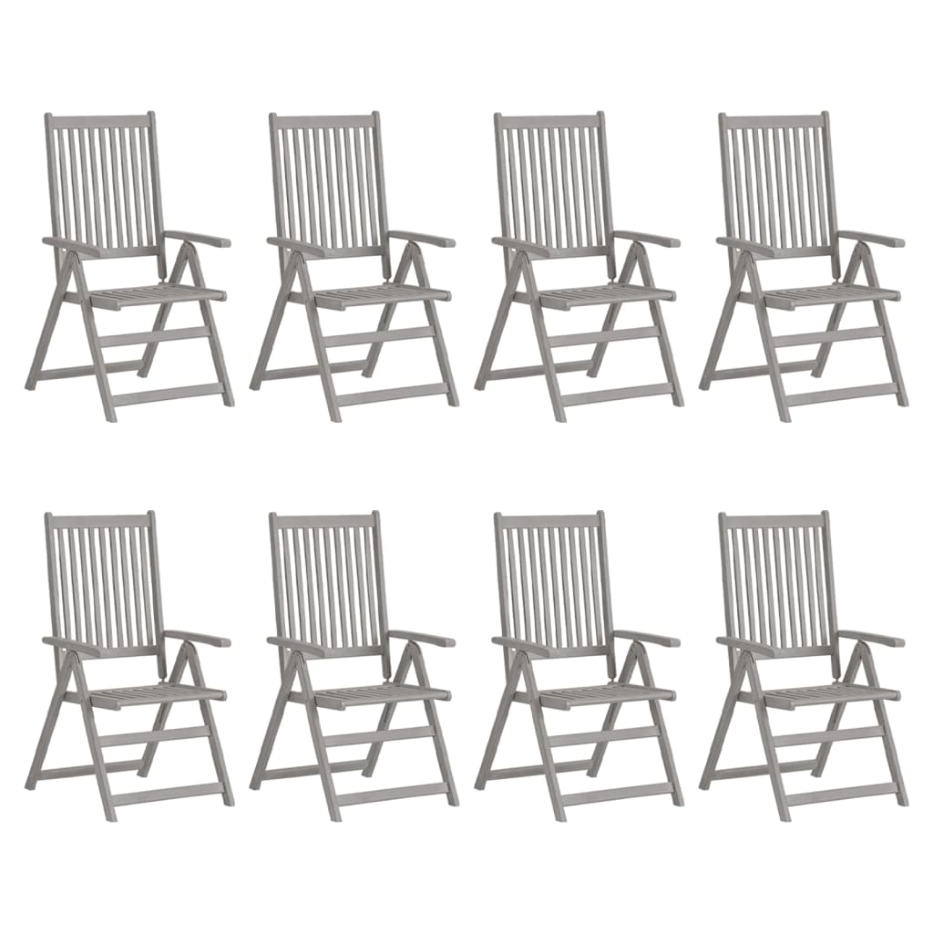 Garden Reclining Chairs with Cushions 8 pcs Grey Wood Acacia