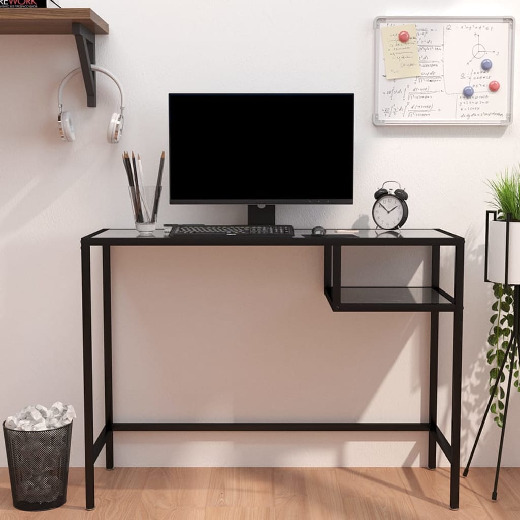 Computer Desk Black Marble 100x36x74 cm Tempered Glass