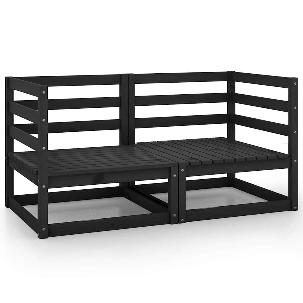 Garden 2-Seater Sofa Black Solid Wood Pine