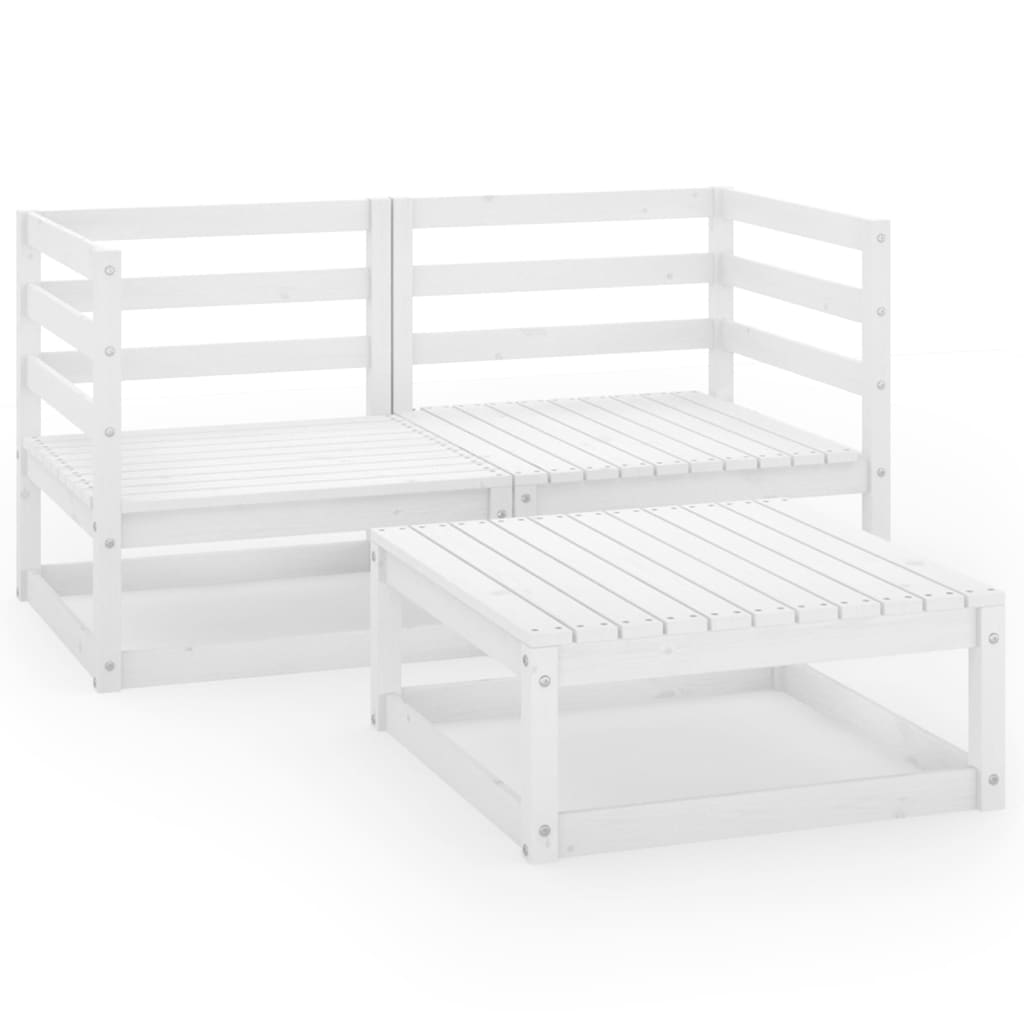 3 Piece Garden Lounge Set White Solid Pinewood