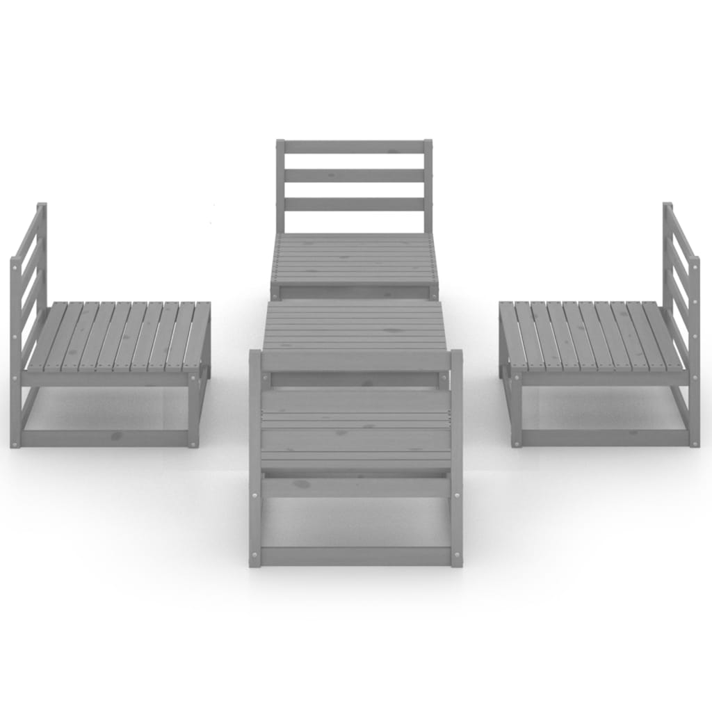 5 Piece Garden Lounge Set Grey Solid Pinewood