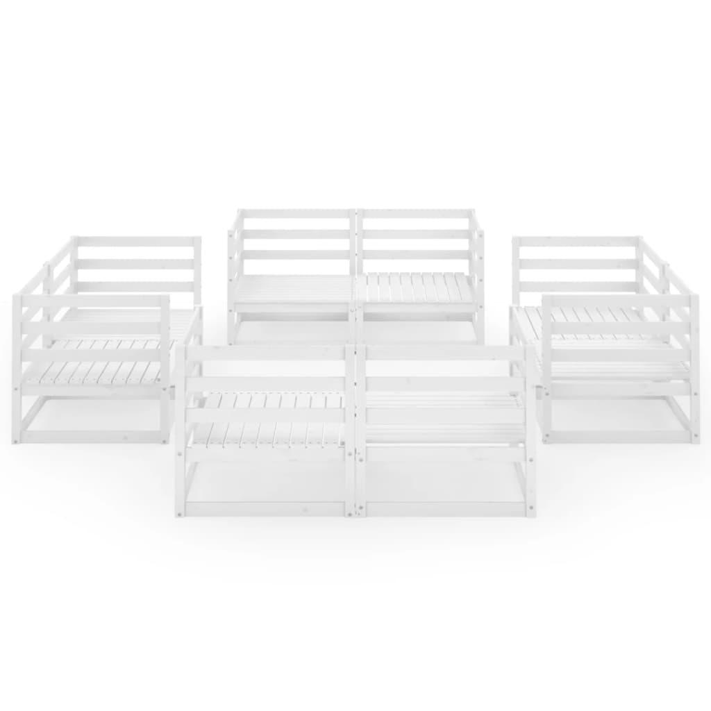 8 Piece Garden Lounge Set White Solid Pinewood
