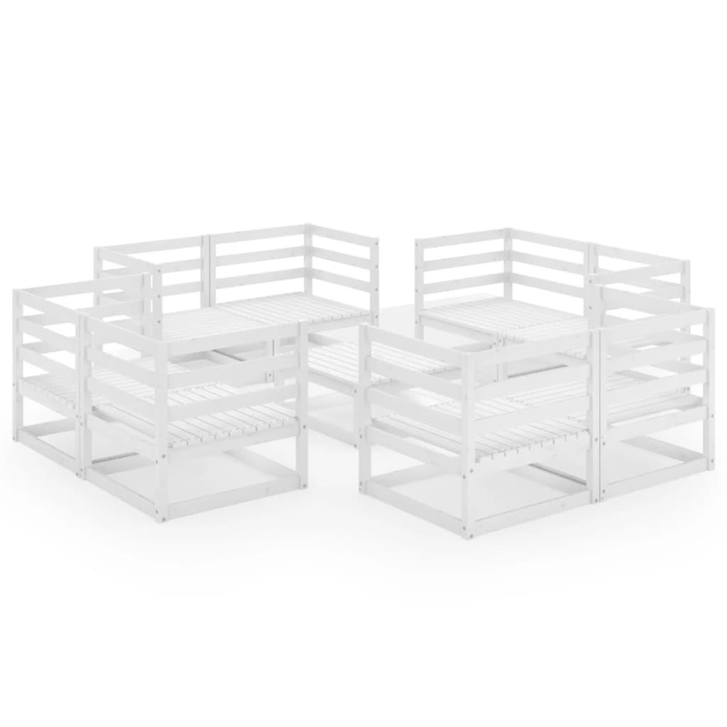 9 Piece Garden Lounge Set White Solid Pinewood