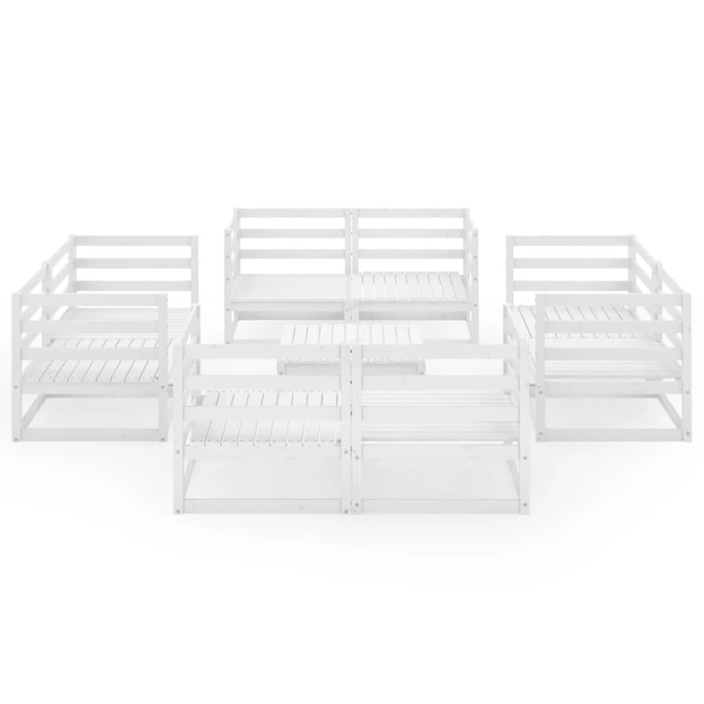 9 Piece Garden Lounge Set White Solid Pinewood