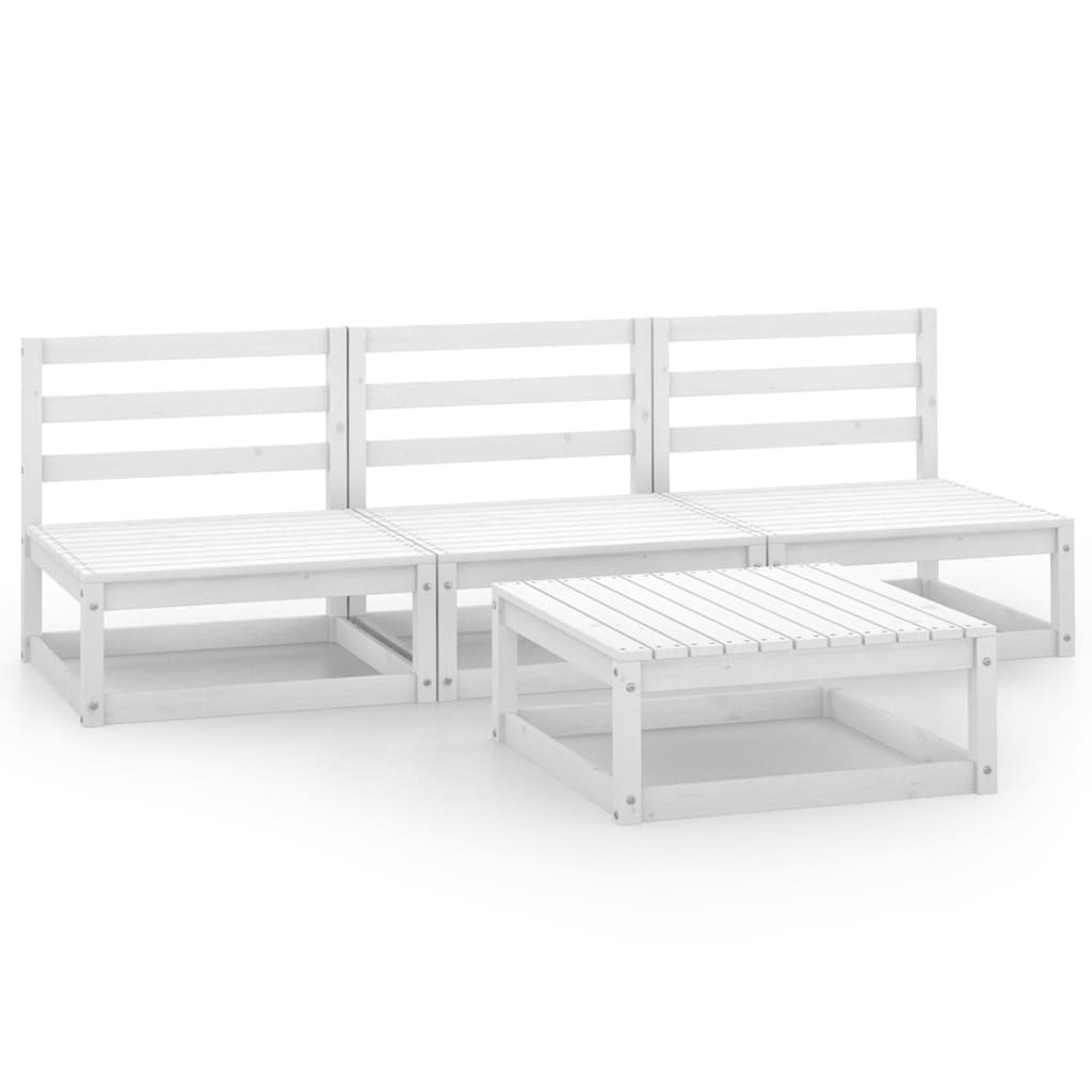 4 Piece Garden Lounge Set White Solid Pinewood