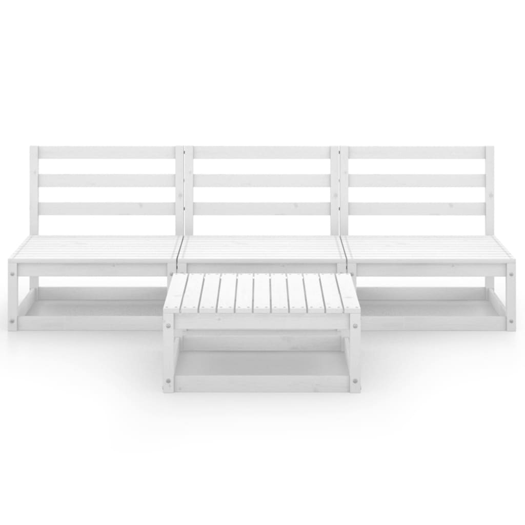 4 Piece Garden Lounge Set White Solid Pinewood