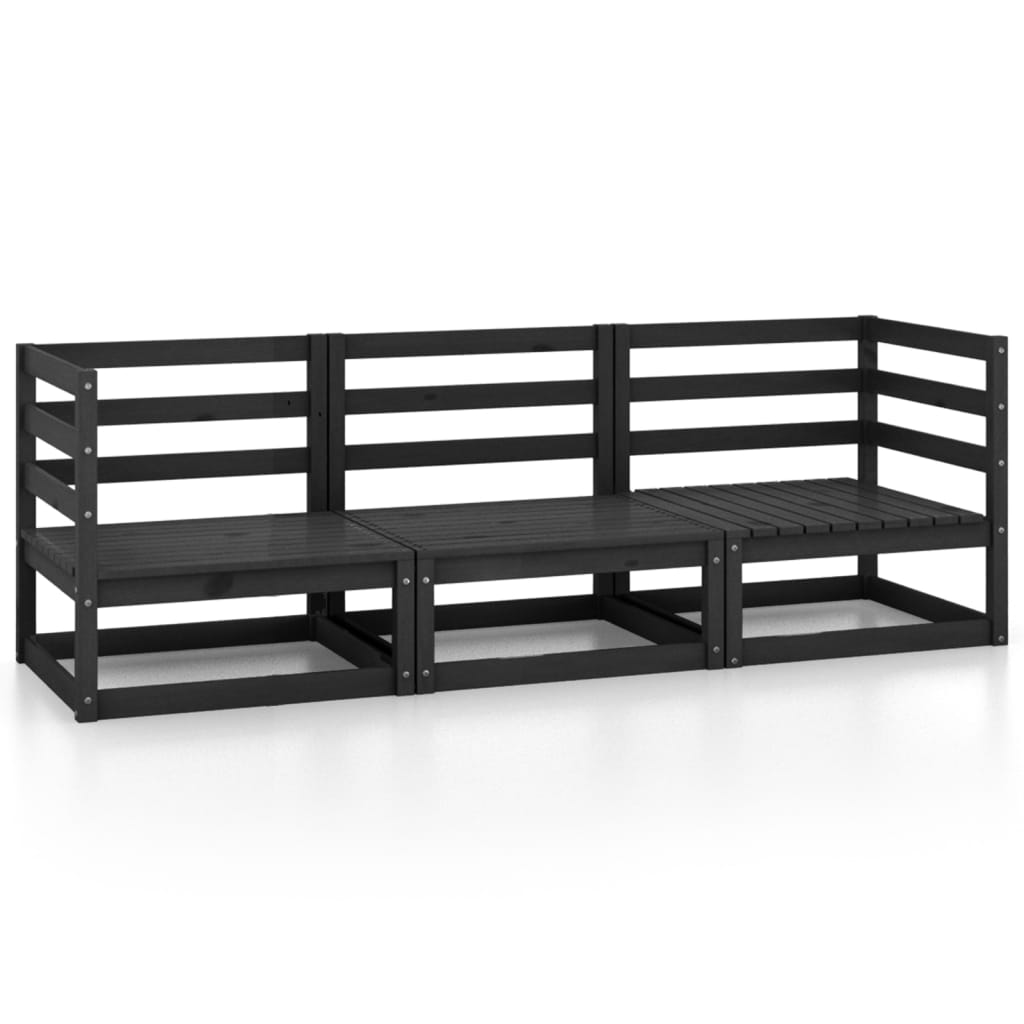 Garden 3-Seater Sofa Black Solid Pinewood