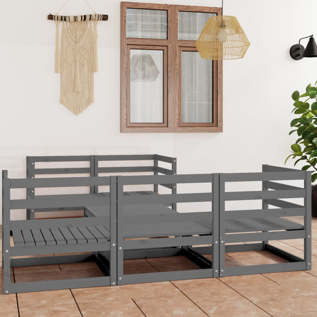 6 Piece Garden Lounge Set Grey Solid Wood Pine