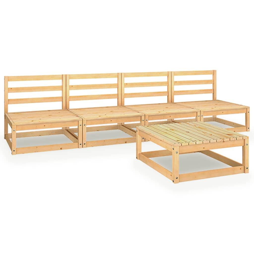 5 Piece Garden Lounge Set Solid Pinewood