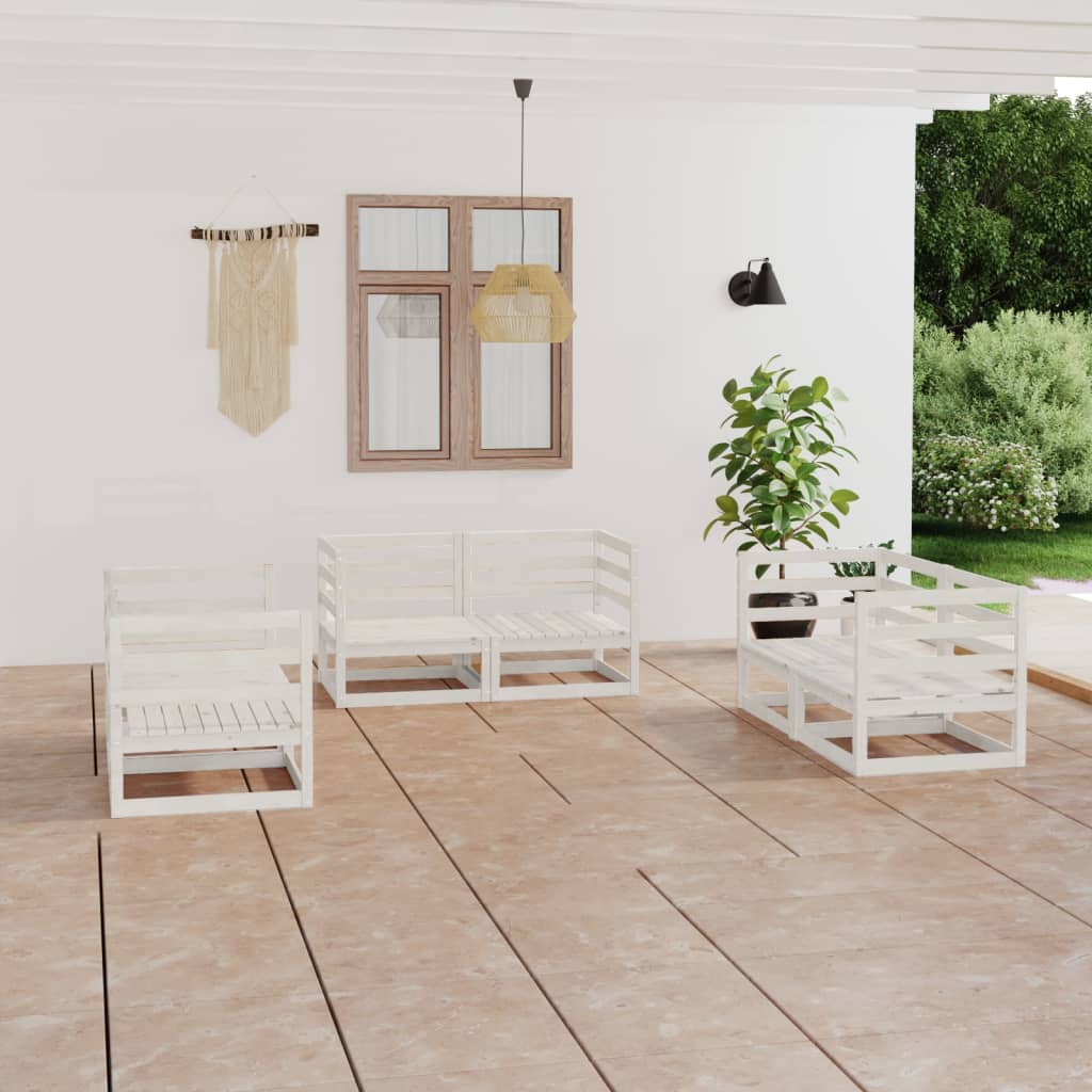6 Piece Garden Lounge Set White Solid Wood Pine
