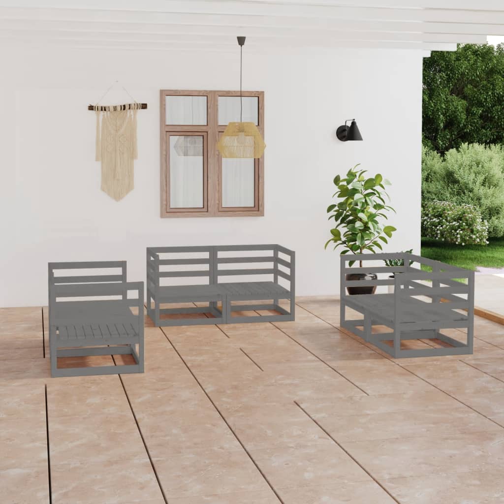 6 Piece Garden Lounge Set Grey Solid Wood Pine